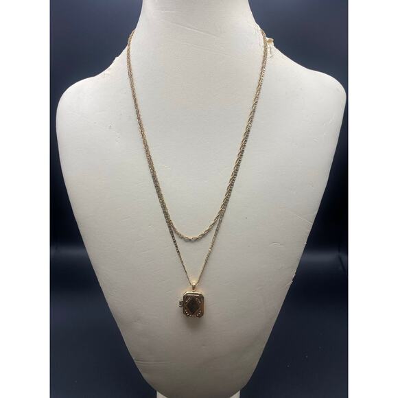 Vintage-Style Double-Layer Gold-Tone Locket Necklace - Picture 1 of 10